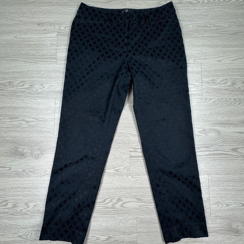 White House Black Market Womens Slim Ankle Pants Black Jacquard Diamond 8R